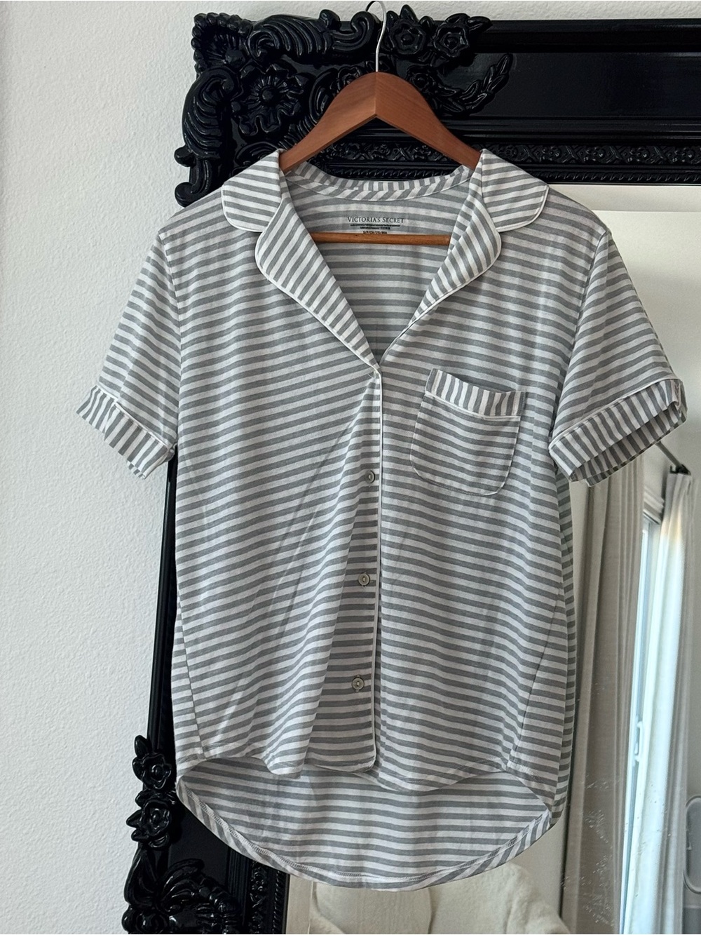 Victoria’s Secret | Women’s Grey & White Striped Short Sleeve Pajama Set